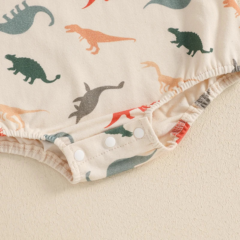 Baby Boys Dinosaur Romper - Letter Embroidery Short Sleeve Bodysuit (0-18M)