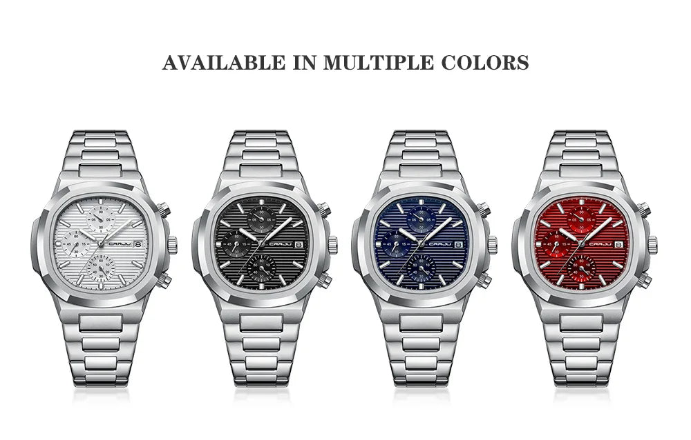 Men's Business Watch - Square Dial Stainless Steel with Luminous Date