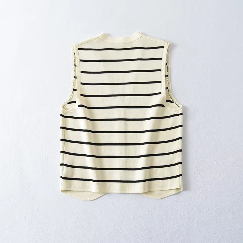 Striped Tank Top - Single Breasted Sleeveless Summer Crop Top