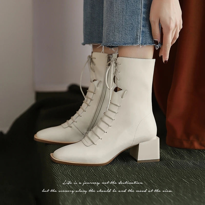 Women's Leather High Heel Ankle Boots