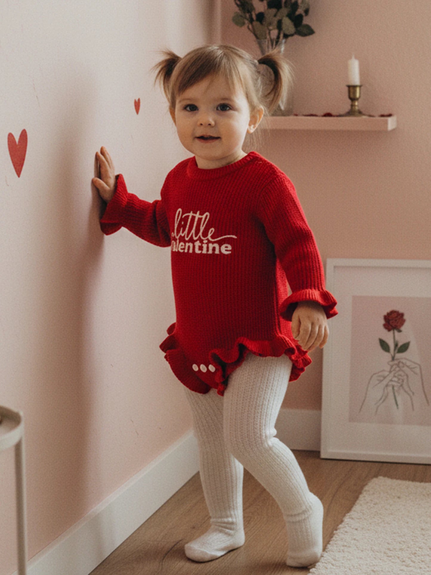 Baby Girls Boys Valentine's Day Sweater Romper - Letter Embroidery Long Sleeve Jumpsuit 0-18M