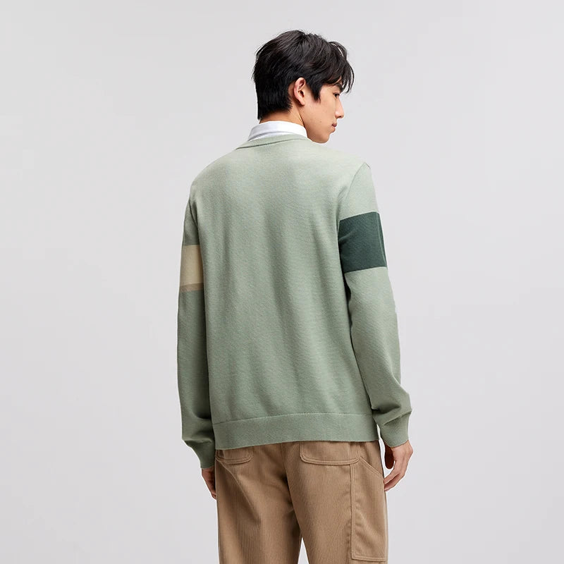 Men's Color Block Knit Sweater - Thermal Embroidered Pullover Winter Style