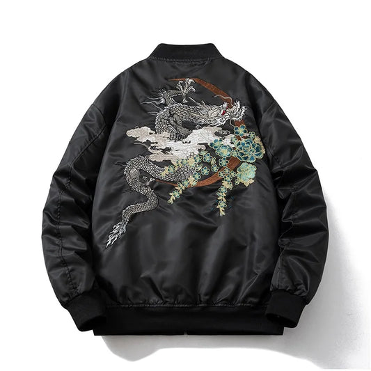 Men's Dragon Embroidered MA-1 Bomber Jacket - Vintage Style