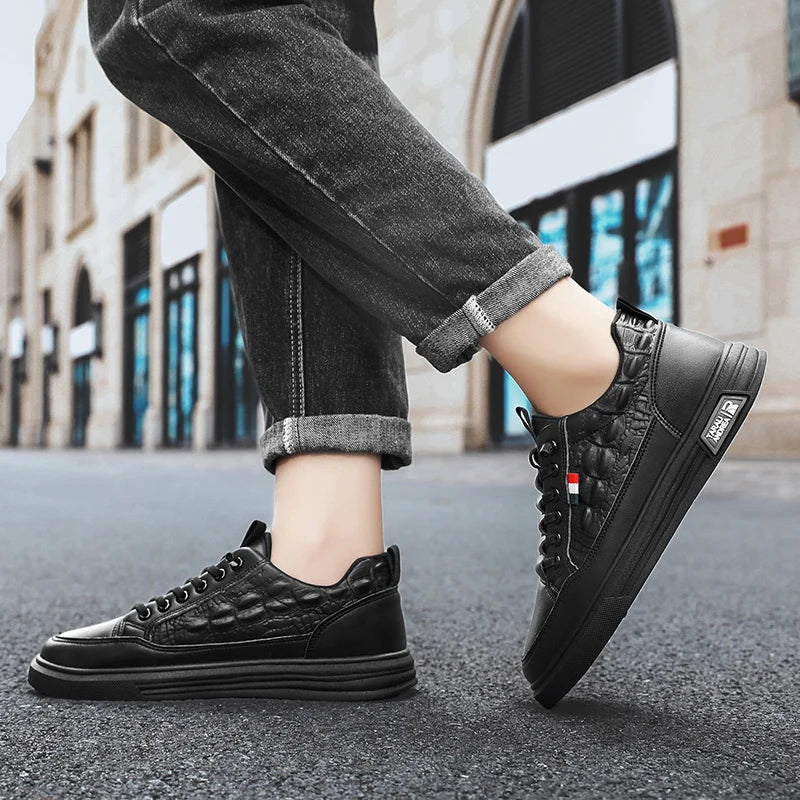 Men's Casual Shoes PU Leather Skateboard Sneakers Breathable Tennis Sports Trainers Sneakers