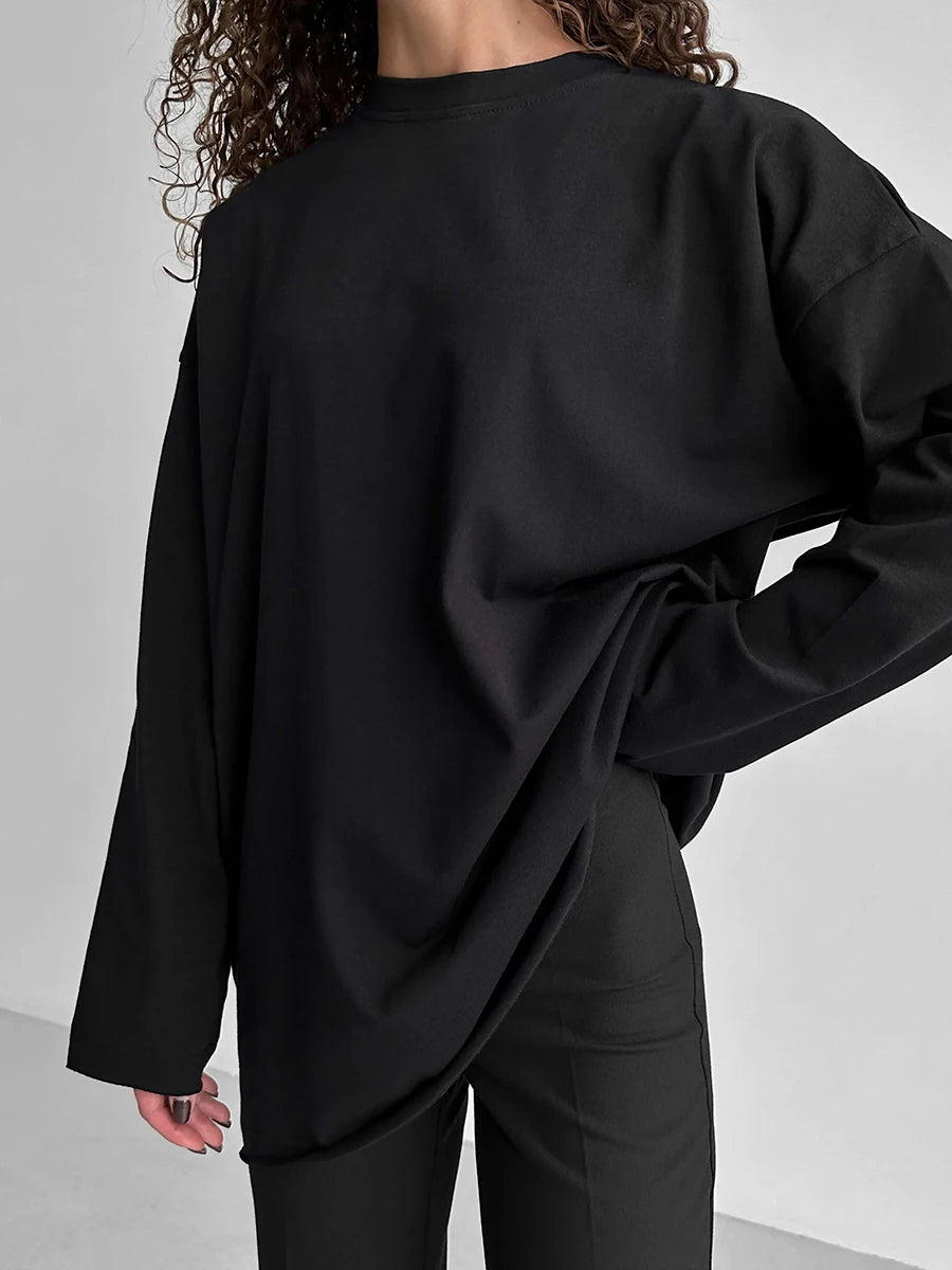 Women's 100% Cotton Bottoming Long Sleeve Loose T- Shirt