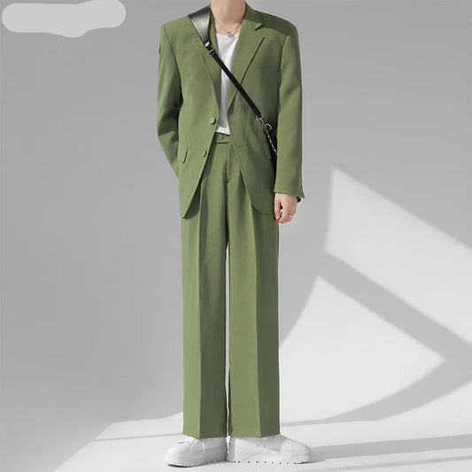 Men's Lapel Long Sleeve Button Blazer & Pants 2PCS Set