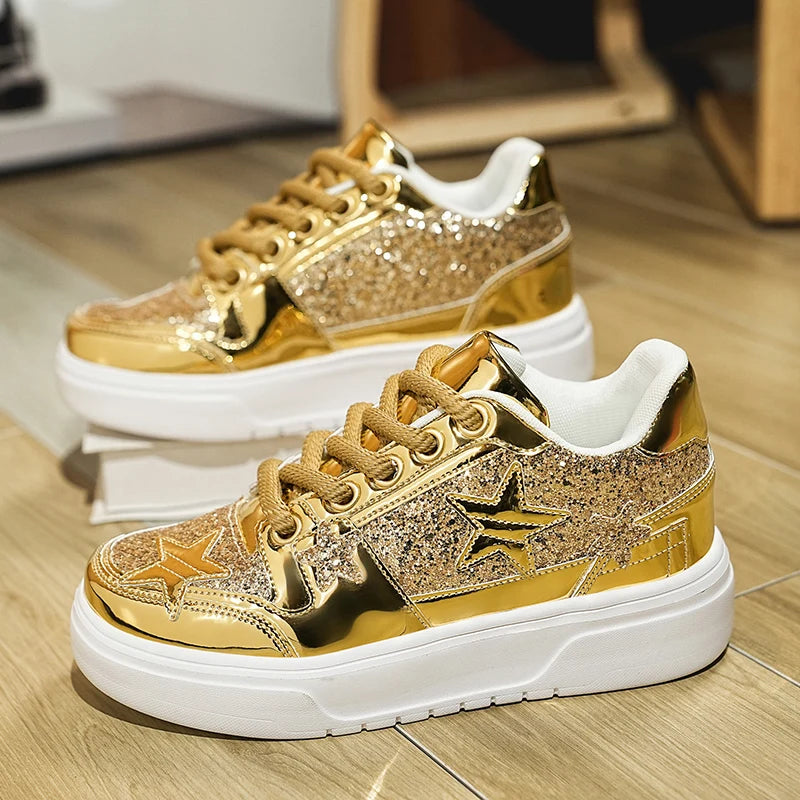 Men's Platform Star Sneakers - Sparkle Tennis Running Trainers