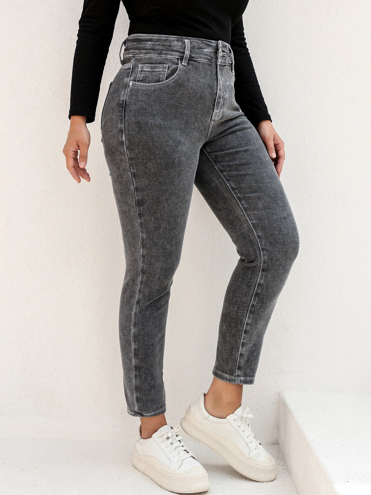 Plus Size Women Stretchy High Waist  Harem Full Length Washing Denim Jeans