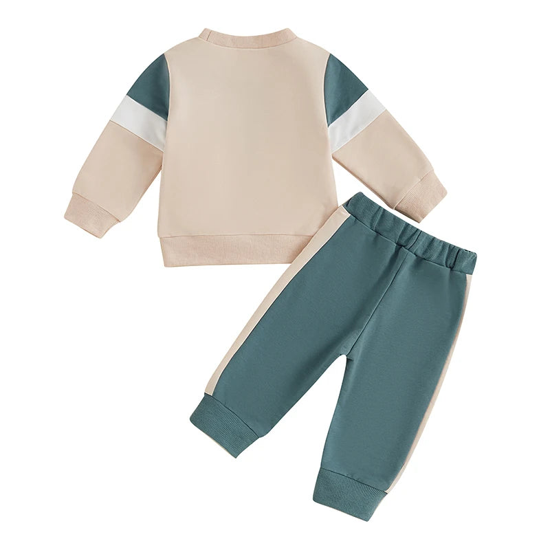 0-4Y Toddler Kids Boys Girls Fall Clothes Sets Contrast Long Sleeve Sweatshirt Tops and Pants Set