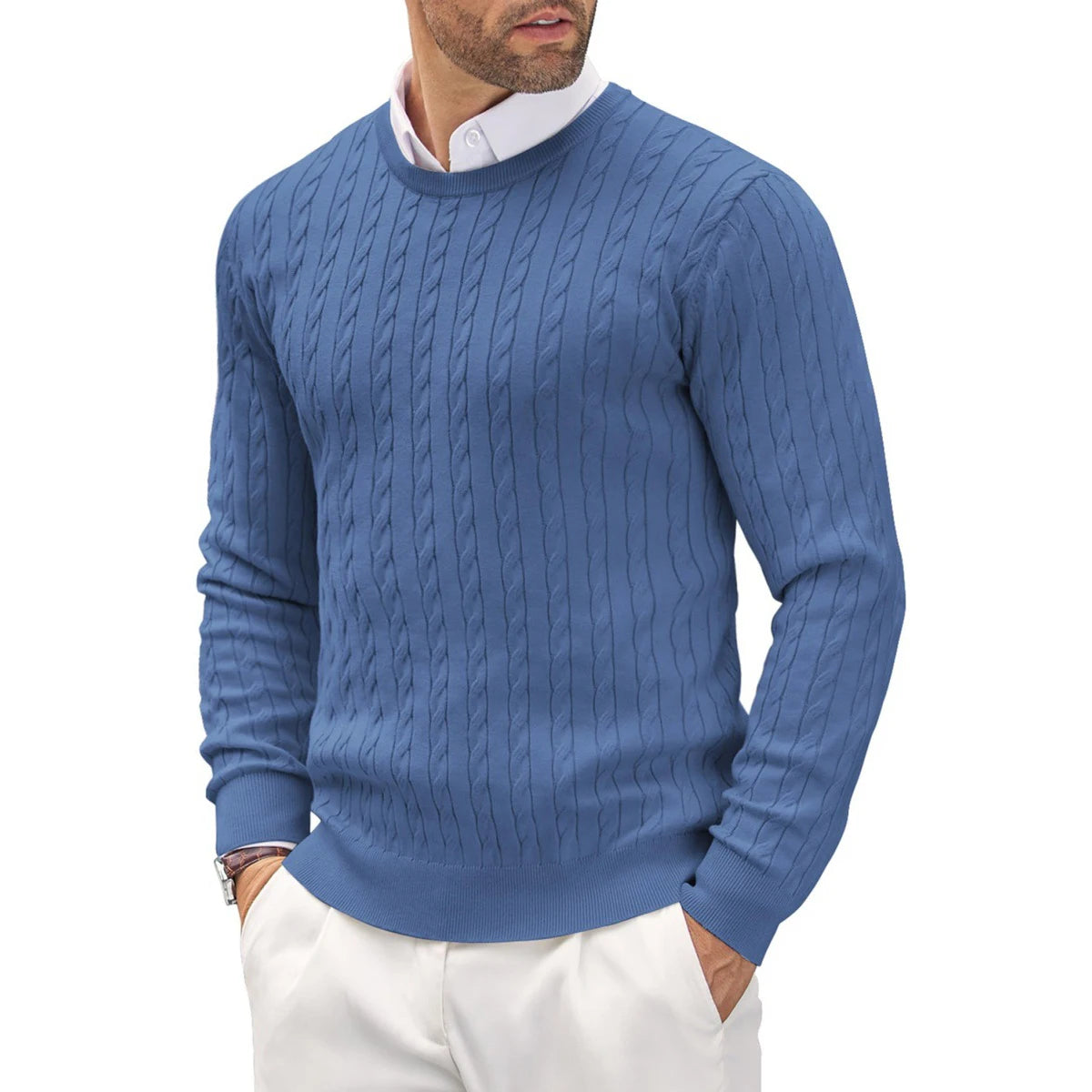 Men's Knitted Sweater - Slim Fit Long Sleeve Pullover
