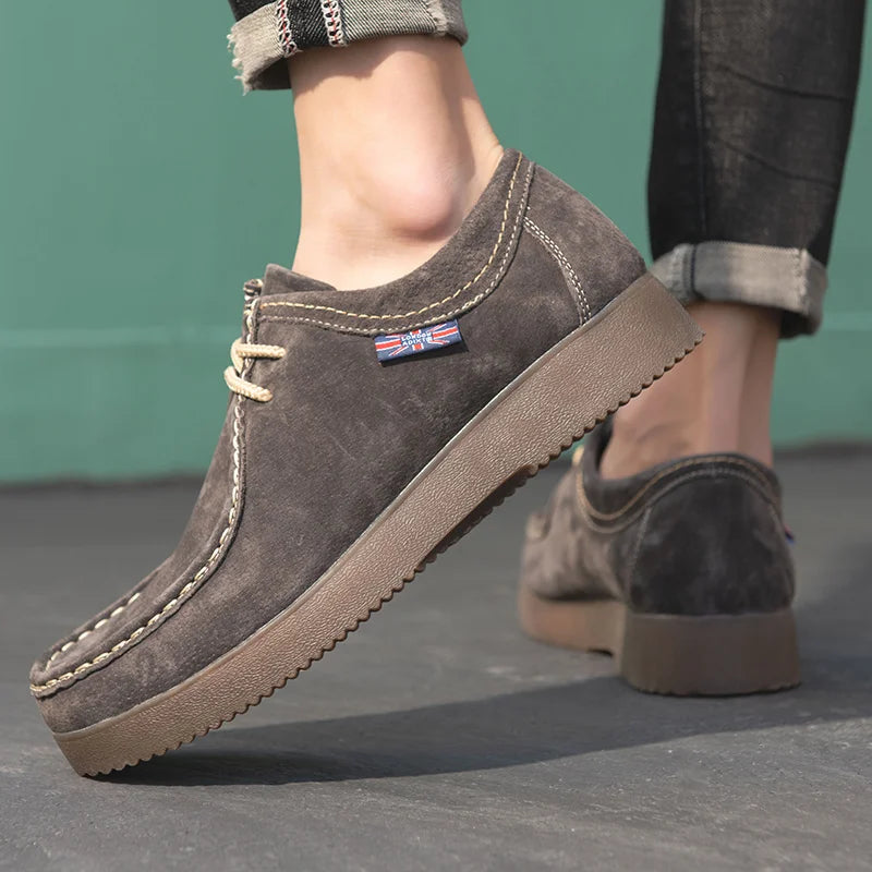 Men's Suede Leather Casual Shoes - Lace-Up Business Dress Sneakers