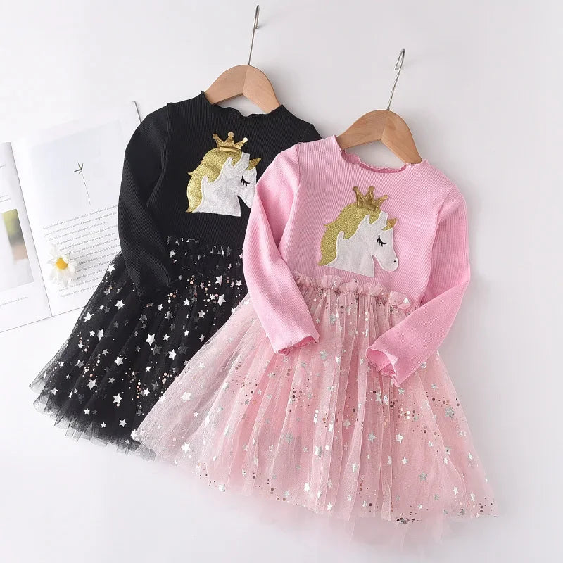 Girls' Lace Tulle Princess Dress – Long Sleeve Party & Wedding Dress