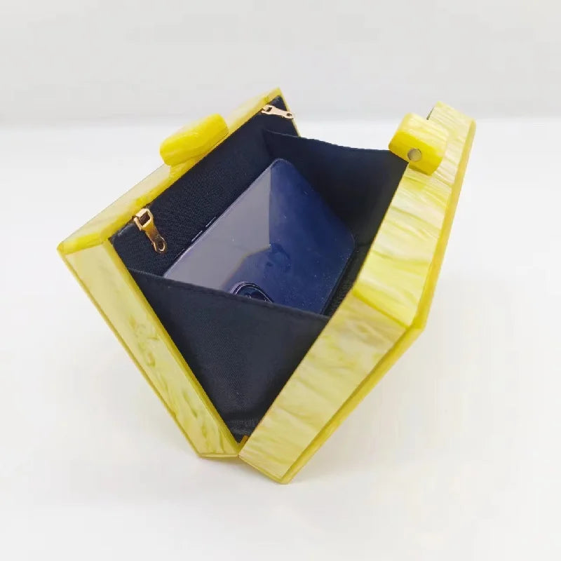 Yellow Pearl Acrylic Ladies Handbag - Casual Crossbody Shoulder Bag Wallet