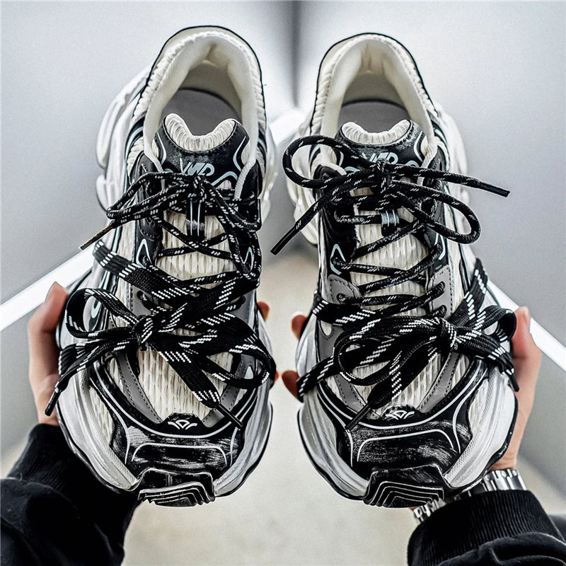 Men's Platform Sneakers - Double Lace Skateboard Running Shoes