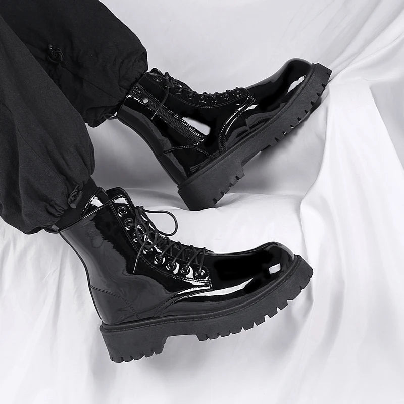 Men's Casual Platform Lace Up Chunky Ankle Boots