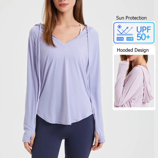 Women's Long Sleeve Hooded Yoga Shirt  Sun Protection Anti-UV Outdoor Workout Running Shirt Breathable Quick Dry Fitness Top Blouse