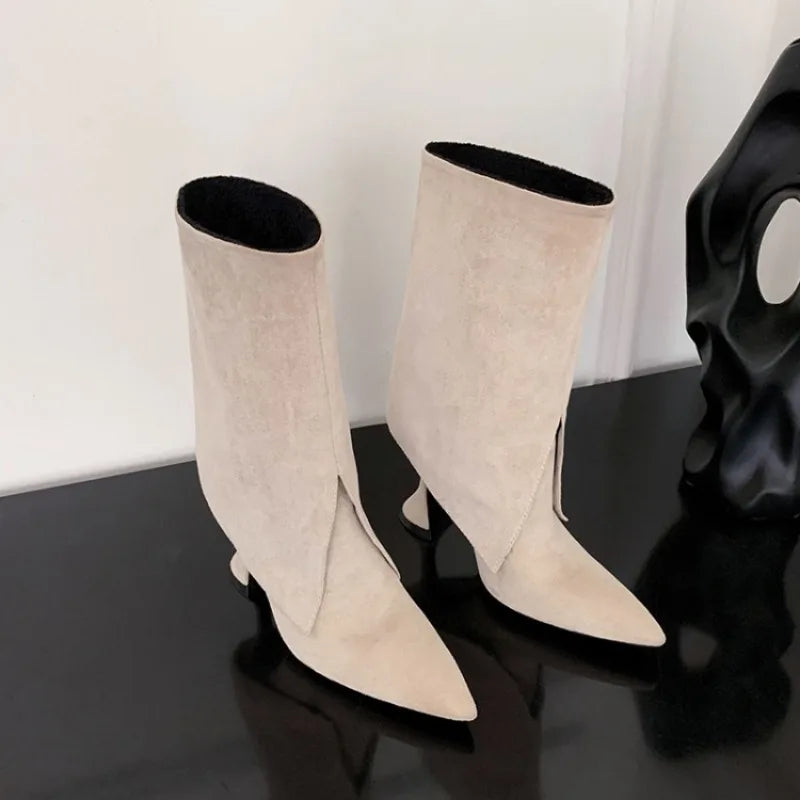 Women's Pointed Suede Short Plush Leather Ankle Boots