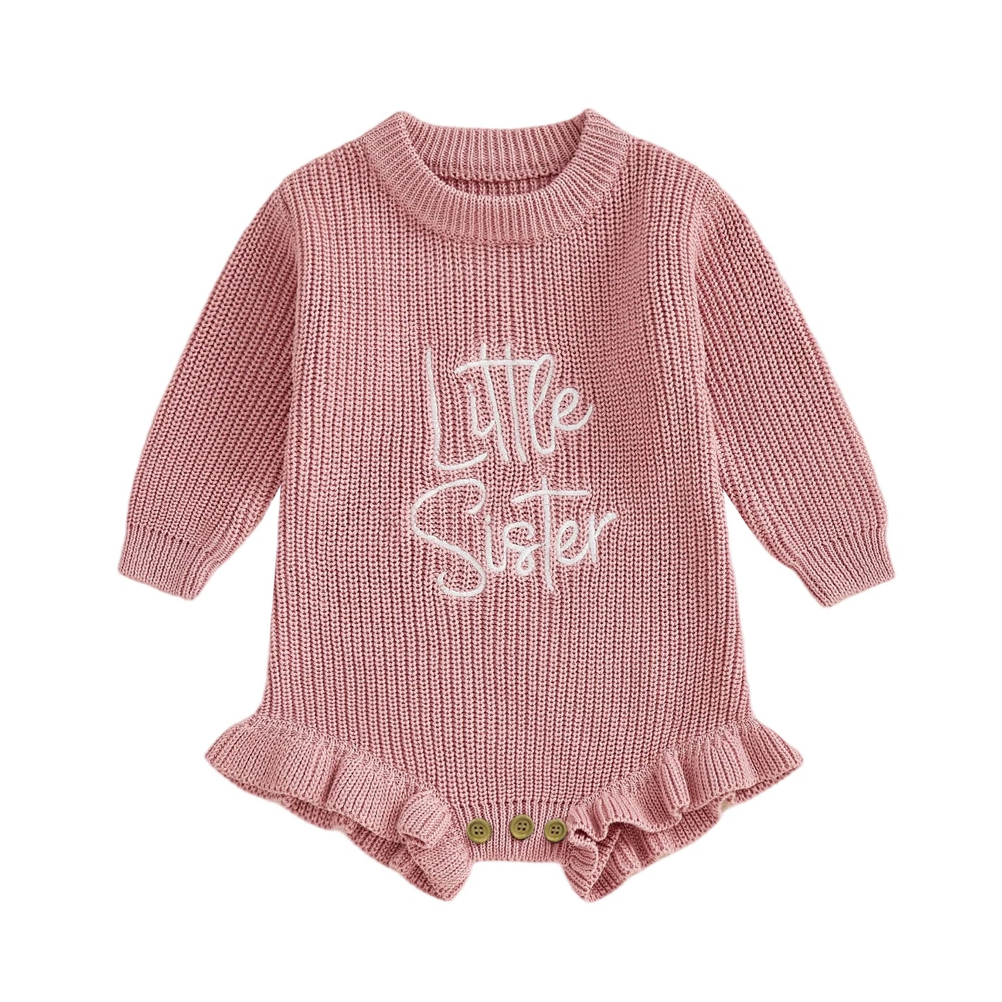 Letter Embroidery Long Sleeve Sweater Romper (0-12M)