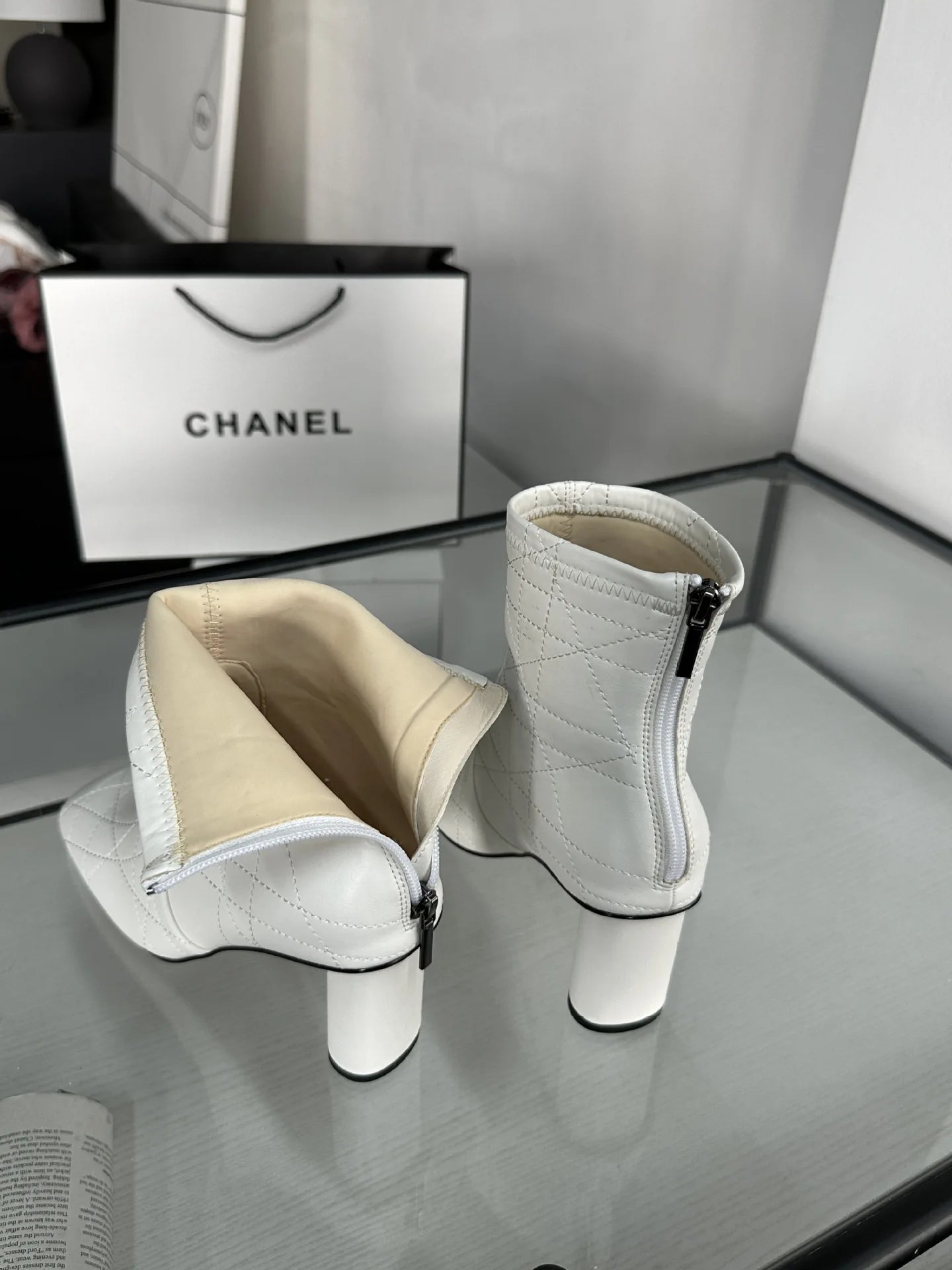 Retro Checkered Ankle Boots - Round Heel with Back Zipper