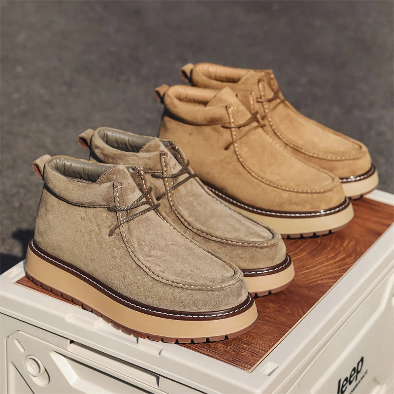 Men's Platform Ankle Boots - Suede Lace-Up Work Boots