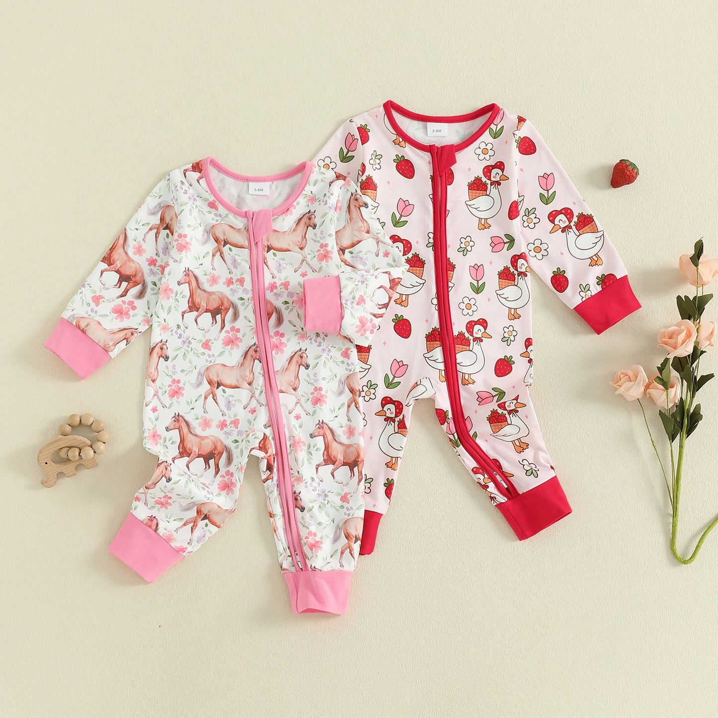 Baby Animal Print Romper - Long Sleeve Zipper Jumpsuit for Autumn Winter (0-18M)