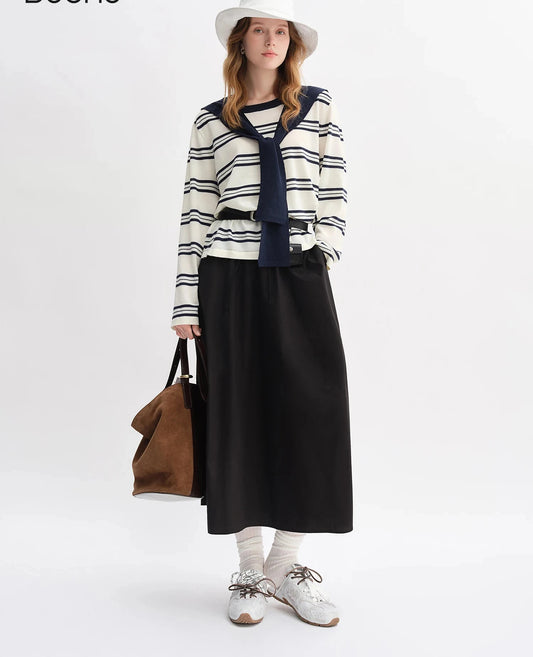 Striped Shawl and Sweater Skirt Set - Contrasting Knit Two-Piece