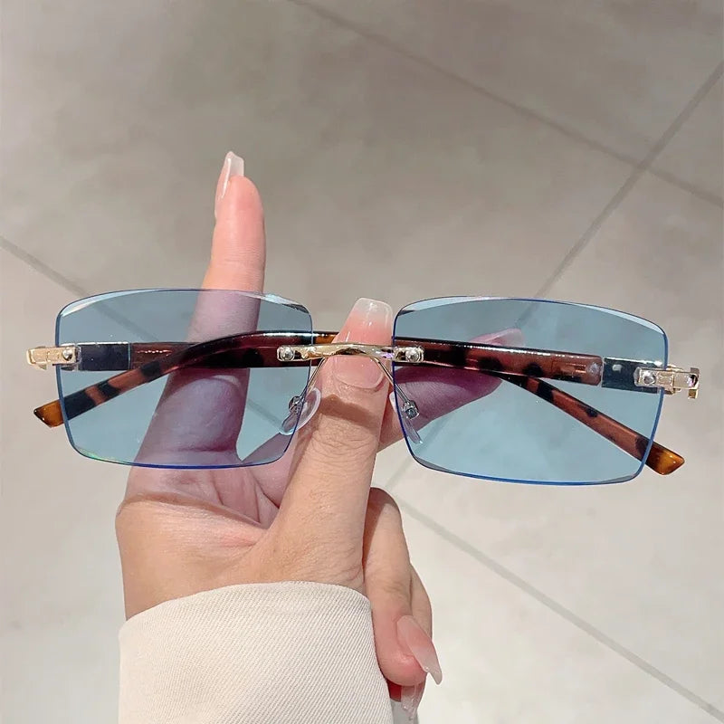 Unisex  Rimless Rectangle Vintage Casual Sunglasses