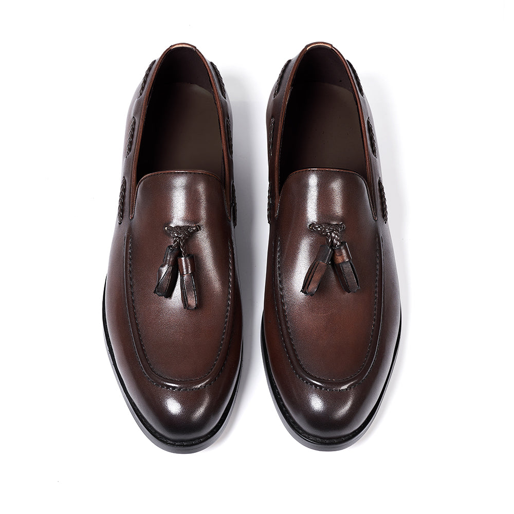 Classic Men's Tassel Loafers Genuine Leather Handmade Slip on Comfortable Office Wedding Shoes