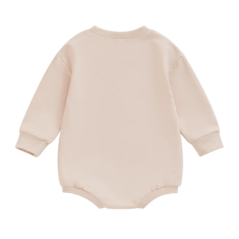 0-18M Baby Girls Bubble Romper Letter Embroidery Round Neck Long Sleeve Sweatshirt Jumpsuit