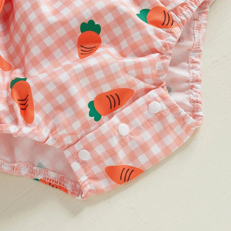 Baby Girls' Cartoon Print O-Neck Short Sleeve Romper | Pink & Orange