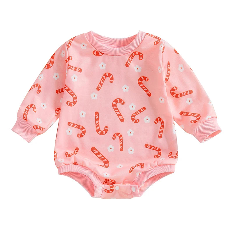 Christmas Candy Cane and Tree Print Romper - Baby Boys Girls Jumpsuit