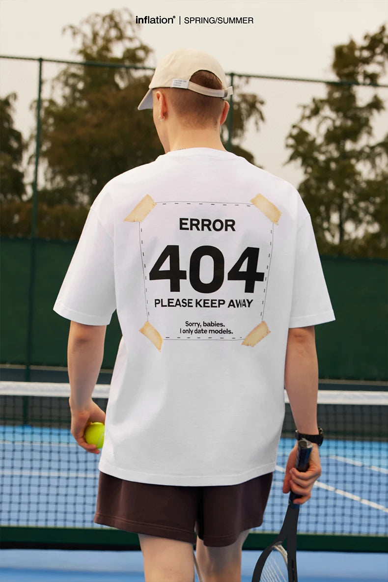 Unisex 404 Print 65G Heavyweight American Street Style Casual Short Sleeve T-Shirt