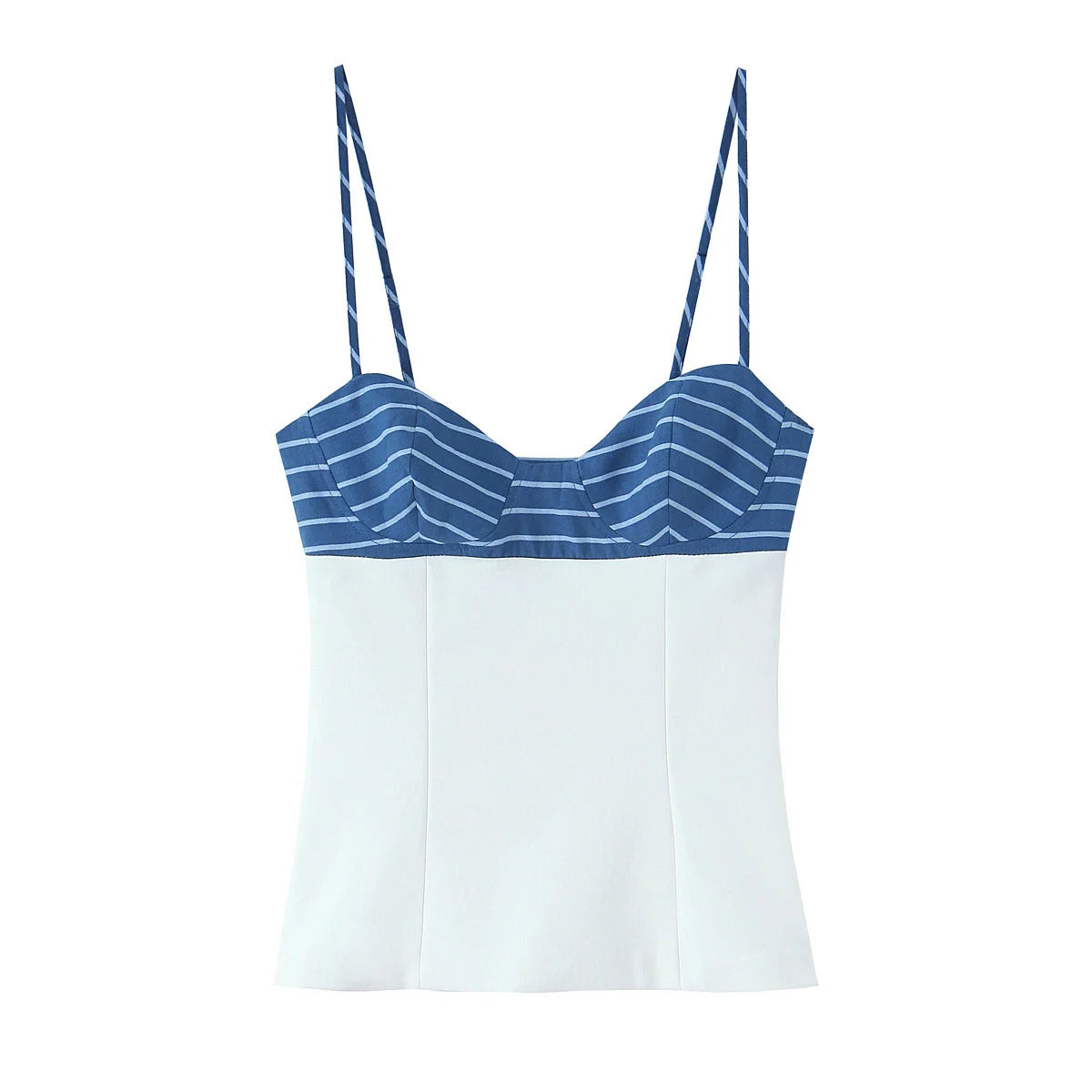Women's Contrasting Striped Suspender Set - Short Top with Belted Skirt