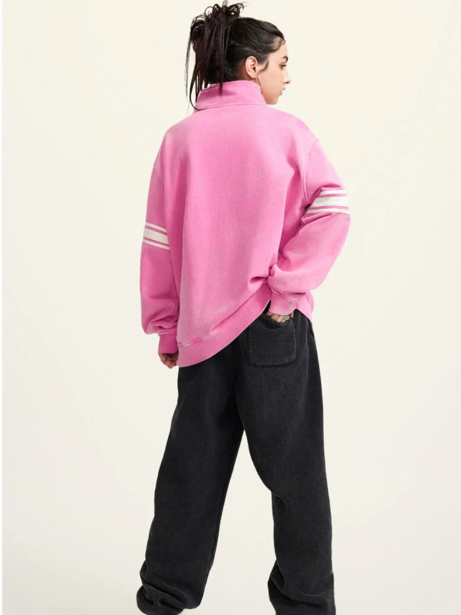 Unisex 445g/㎡Thicken Fleece Half Zip Lapel Sweatshirt