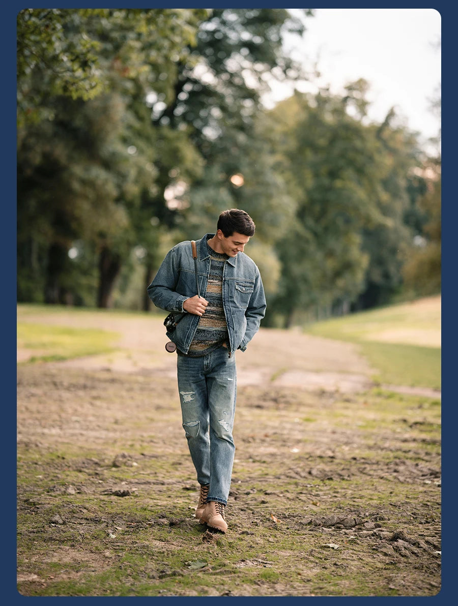 Men's Quilted Washed Vintage Denim Jacket