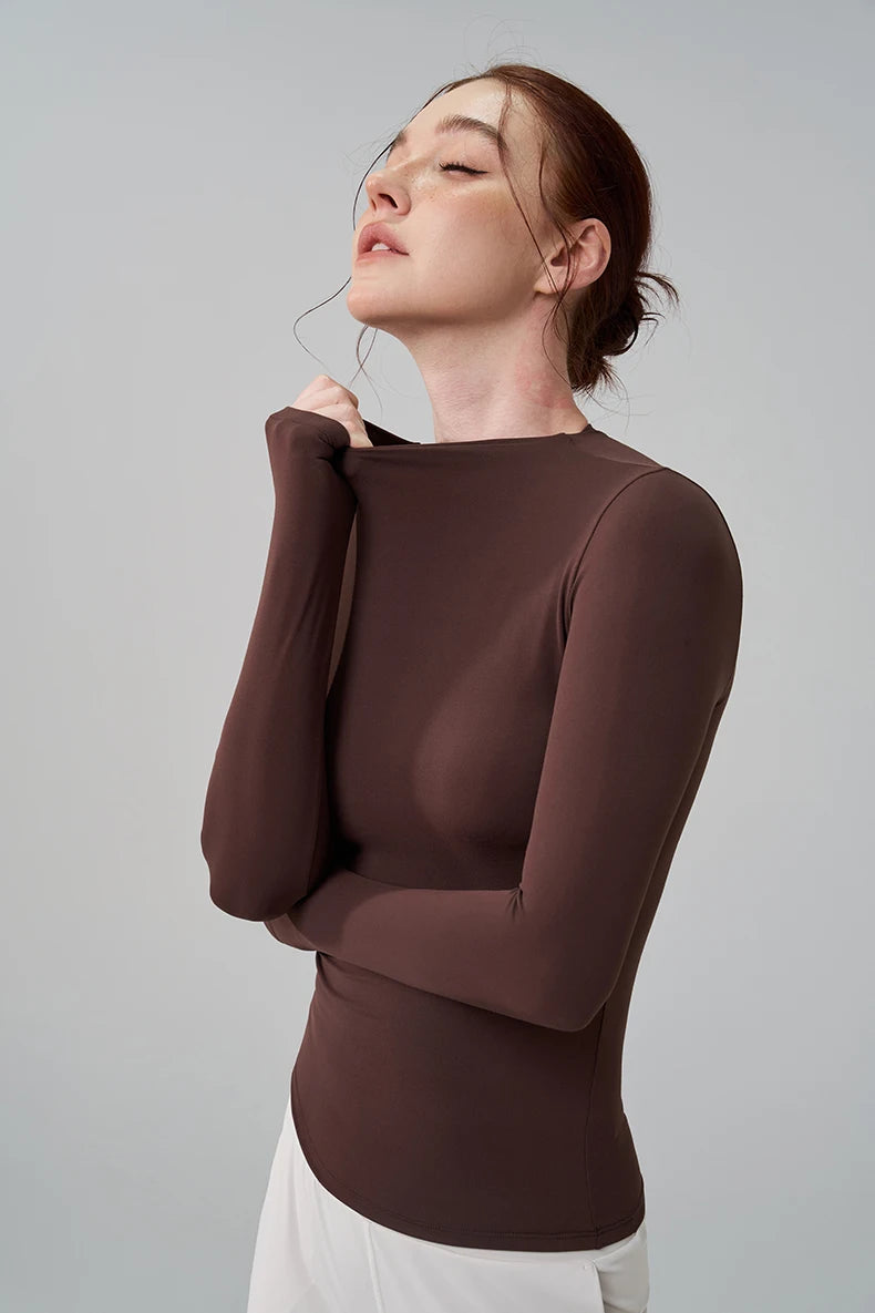 Half-High Collar Slim Fit Yoga Top - Long Sleeve Pilates Fitness T-Shirt