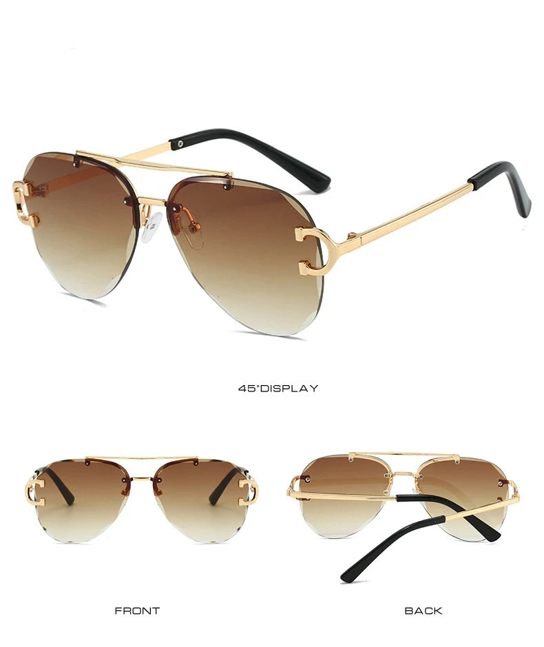 Unisex Vintage Rimless Classic Double Bridge Pilot Gradient Sunglasses