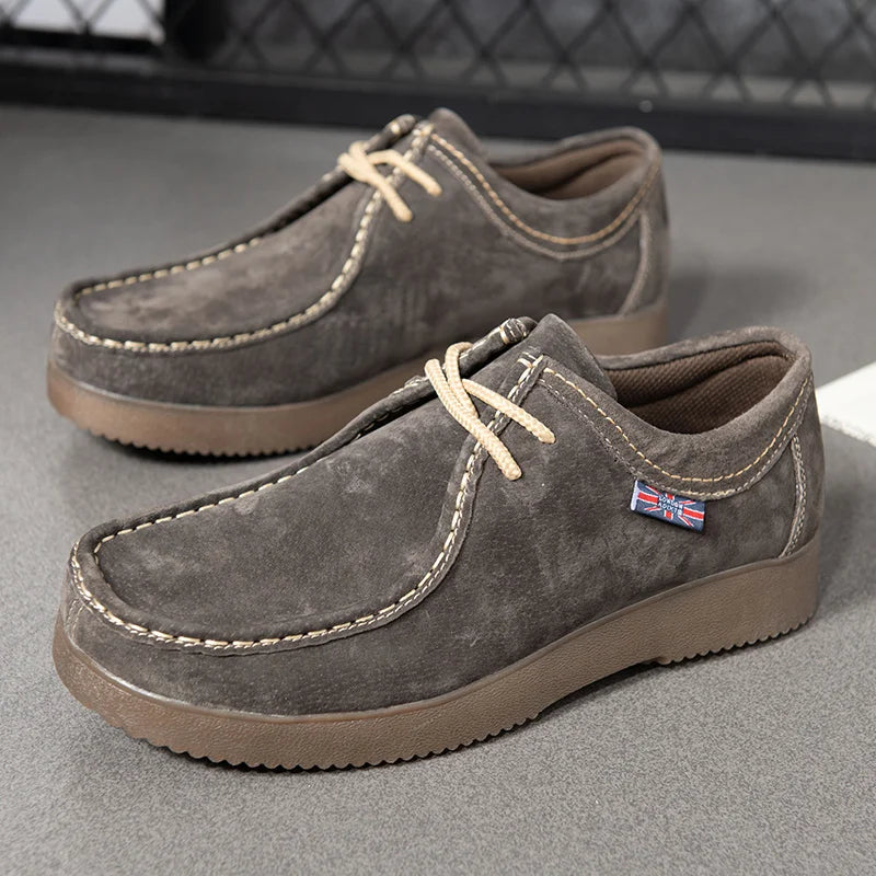Men's Suede Leather Casual Shoes - Lace-Up Business Dress Sneakers