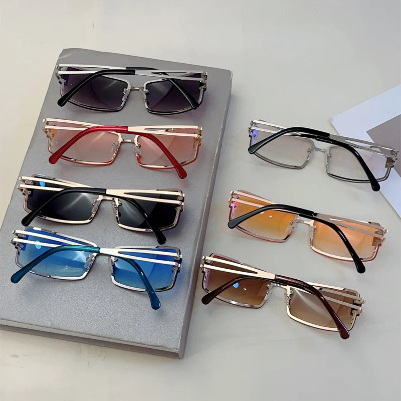 Unisex Rectangle Metal Gradient Sunglasses