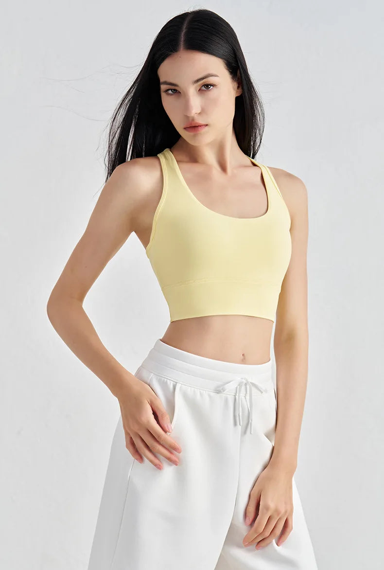 Backless Yoga Crop Top Bra - U Neck Sports Bra with Removable Padding