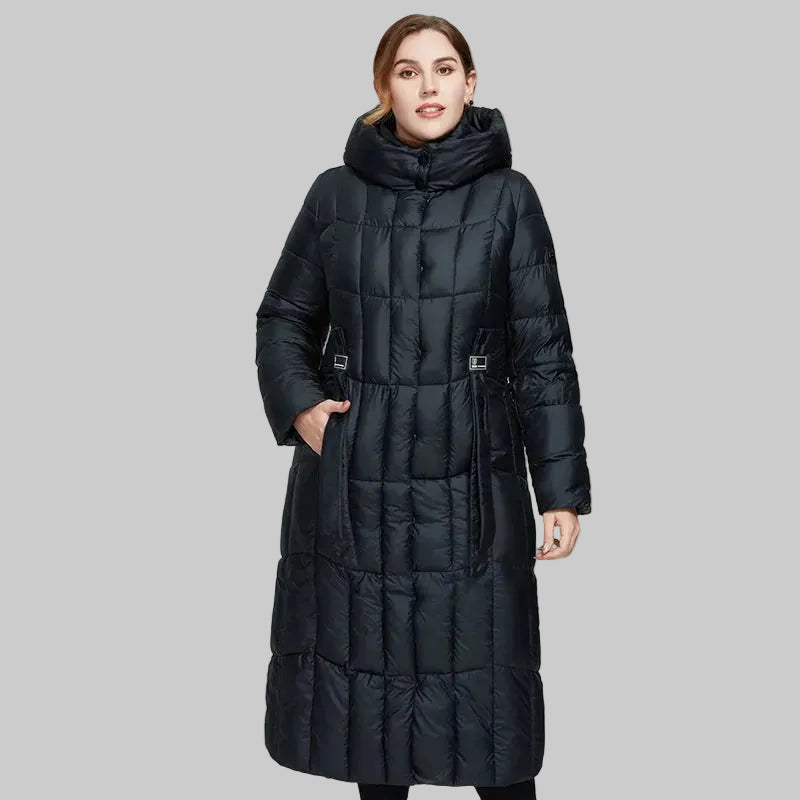 Women's Plaid Hooded Parka - Long Padded Winter Jacket