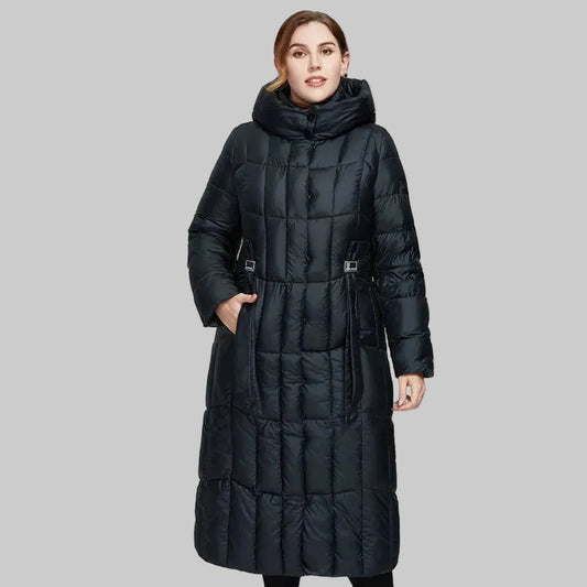 Women's Plaid Hooded Parka - Long Padded Winter Jacket
