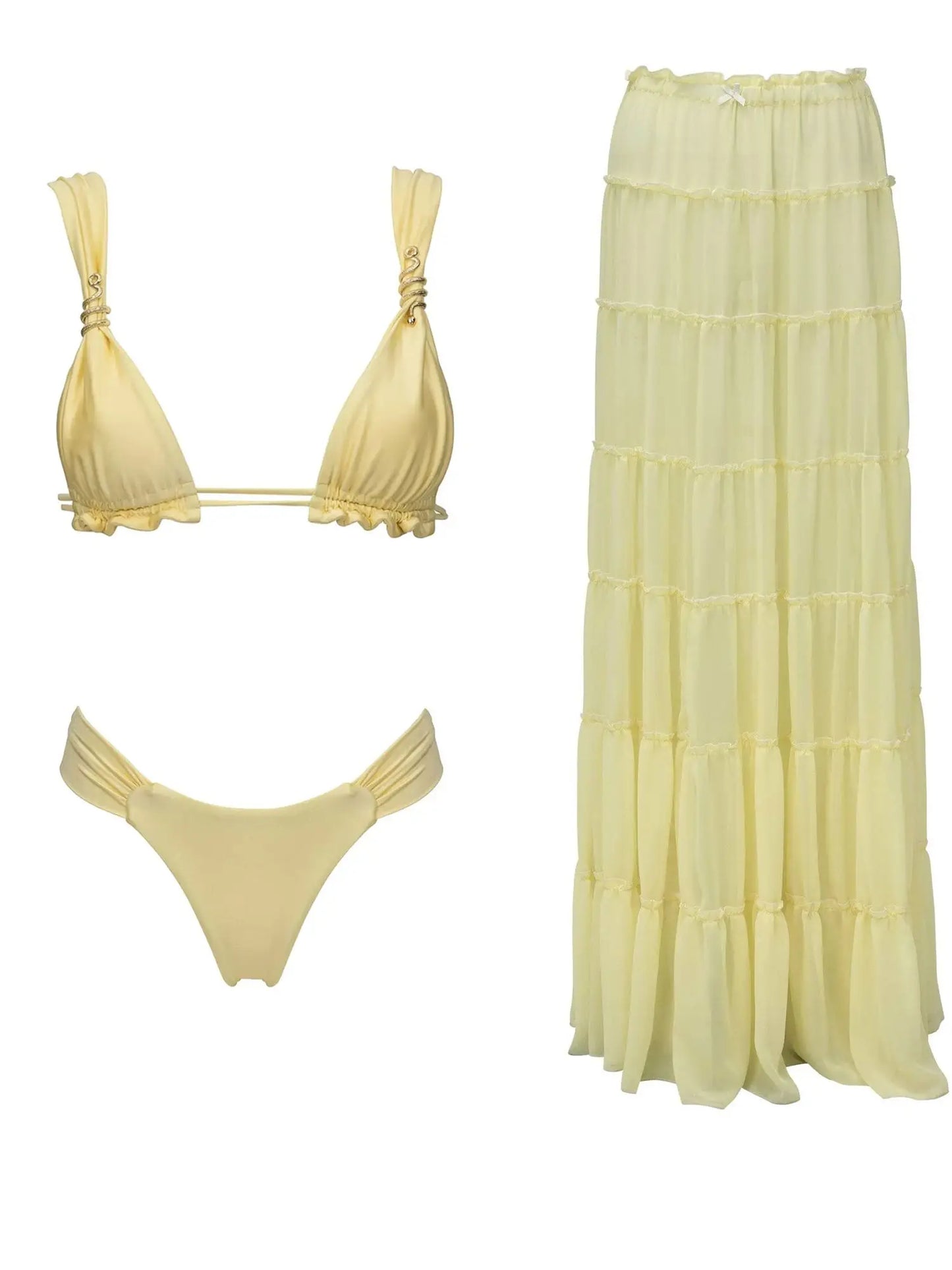 Women's Two-Piece Beach Set - High Waist A-Line Skirt & Bandage Top