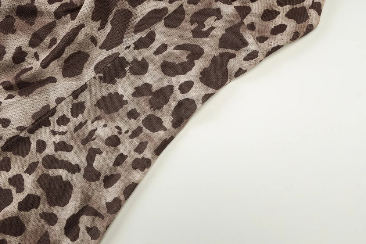 Women's Leopard Print Backless Mini Dress - V Neck Mesh Slip Coquette Summer Dress