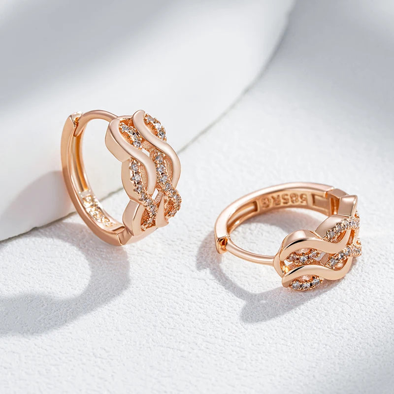 Natural Zircon Hoop Dangle Earrings for Women Fashion 585 Rose Gold Colour