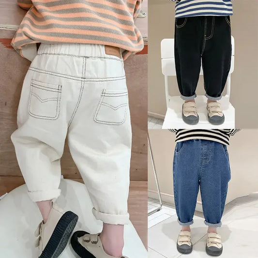 Baby Boy Girl Loose Jeans Style Casual Solid Colour Jeans Spring Autumn Children's Denim Pants
