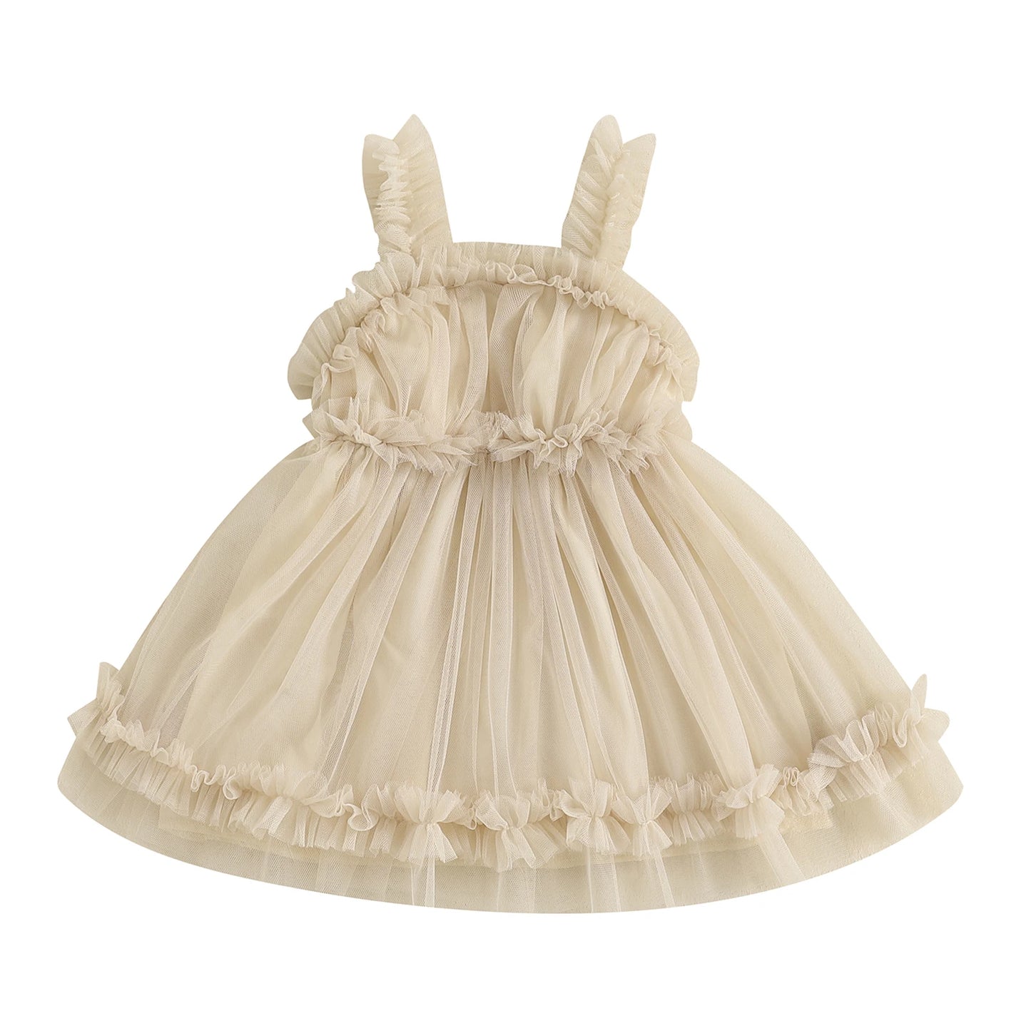 Girls' Summer Princess Dress - Sleeveless Mesh Ruffled Lace Tulle Sundress