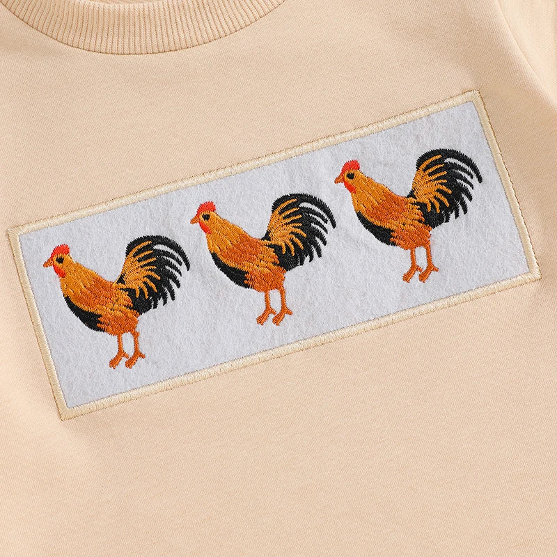 0-4Y Toddler Kids Boys Clothes Sets Rooster Embroidery Short Sleeve T-shirts Elastic Waist Shorts 2PCS