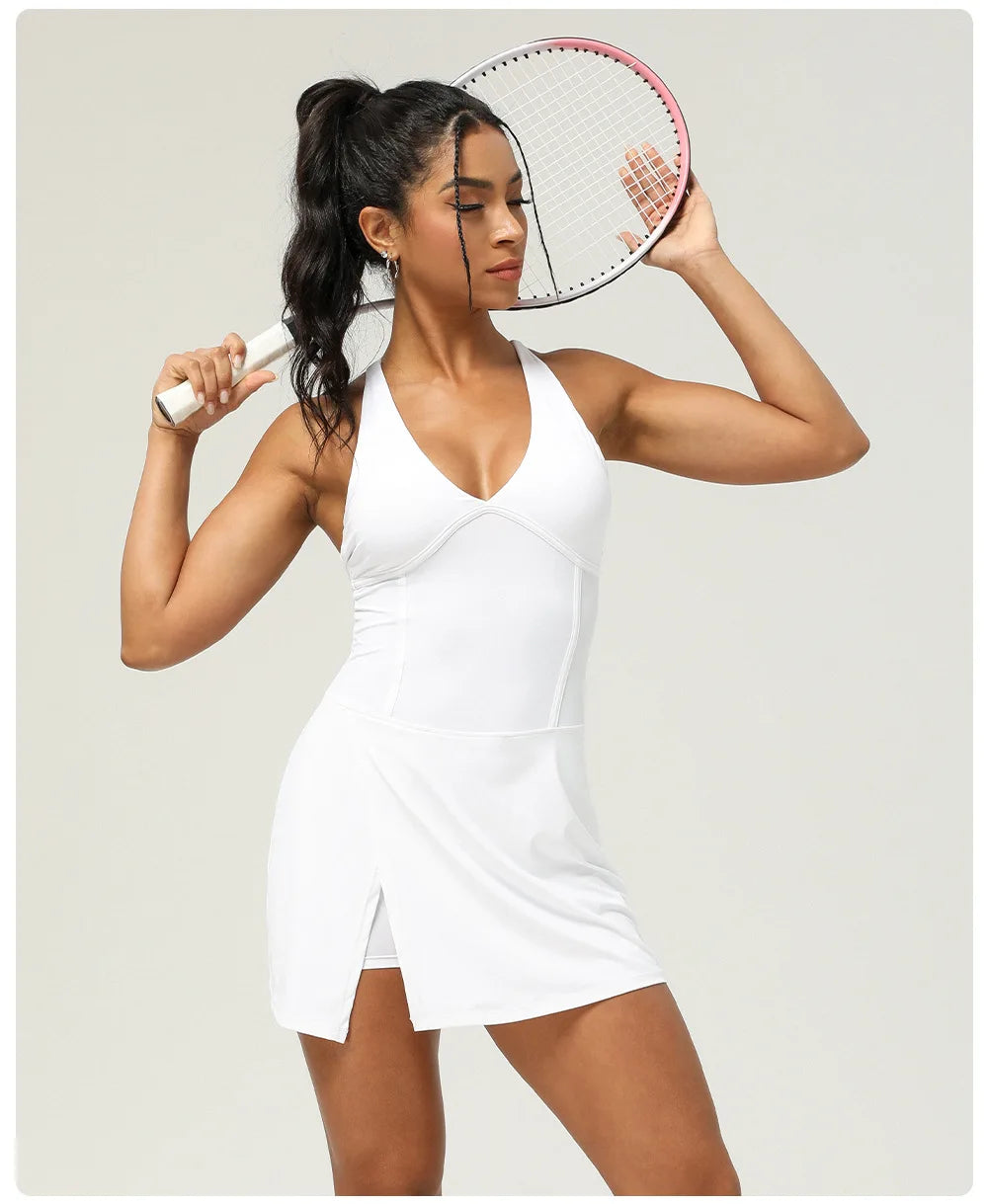 Women's 2-in-1 Tennis Dress with Built-in Shorts - Quick Dry Athletic Skort