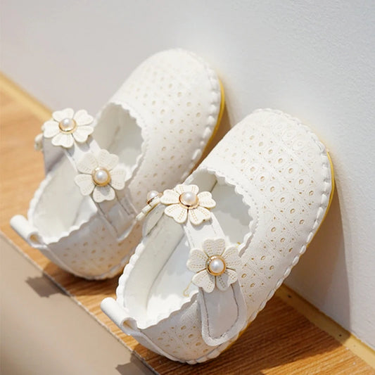 Princess Baby Girls Spring Casual Flower Soft Sole Flat Prewalker Anti-Slip Shoes